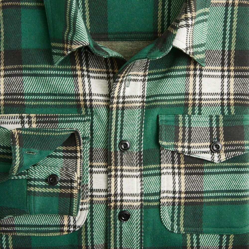 J Crew Flannel Shirt Mens Green White Plaid Seaboard Brushed Soft Knit - Picture 3 of 5